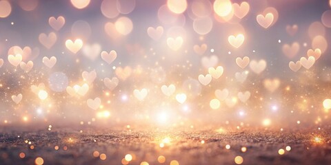 Obraz premium Romantic Golden Hearts and Sparkling Dust Background for Valentine's Day or Wedding Invitation