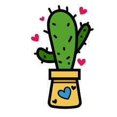 Cactus Love Plant floral in a pot Simple design romantic theme This element can be used for decoration card, Element design, Poster Background