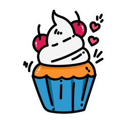 cute sweet desserts Cake, muffin and cupcake with whipped cream, cherry and strawberry romantic theme This element can be used for decoration card, Element design, Poster Background