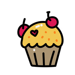 cute sweet desserts Cake, muffin and cupcake with whipped cream, cherry and strawberry romantic theme This element can be used for decoration card, Element design, Poster Background