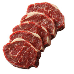 Obraz premium Fresh Raw Beef Cuts on White Background Ready for Cooking