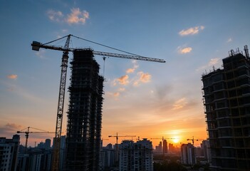 chinese construction at sunset