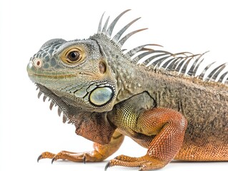 Obraz premium Close-up Portrait of a Green Iguana Isolated on White Background