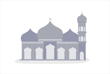 a stylized of a muslim mosque,a flat design of a masjid for Islamic organizations or communities,Beautiful Islam temple icon,crescent and cloud,Vector Illustration,Eid Mubarak greetings,Ramadan Kareem