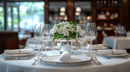 Elegant restaurant table setting with flowers