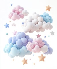 Colorful Soft Clouds and Stars in a Dreamy Sky Background