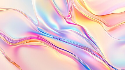 Abstract iridescent fluid swirls in pastel pink, blue, and yellow hues.