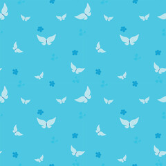Blue cute seamless pattern with butterflies. Vector pattern with butterfly in cute style, for wallpaper, for fabric, for dishes, for clothes