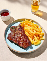 Filete de res con papas fritas