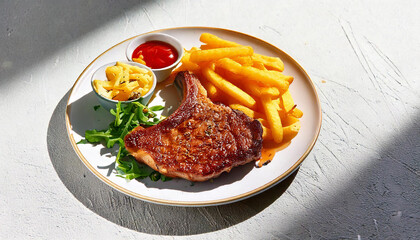 Filete de res con papas fritas