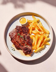 Filete de res con papas fritas