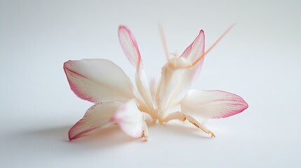 Fototapeta premium Delicate Orchid Mantis on White Background: A Study in Camouflage