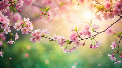 Obraz premium A Stunning Display of Delicate Pink Blossoms Illuminated by Warm Sunlight, Creating a Serene and Peaceful Springtime Scene