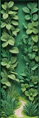Fototapeta premium Handcrafted Plasticine Clay Wall Gypsum Art with Green Trees Plants and Forest Scene Creating a Peaceful Home Vibe