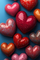 Fototapeta premium Colorful hearts arranged in a circular pattern on a white background for decorative purposes