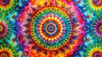 Vibrant Mandala with Psychedelic Floral Design and Kaleidoscopic Patterns in a Rainbow of Hues