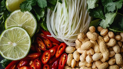 A macro shot of Som Tam, focusing on fresh ingredients