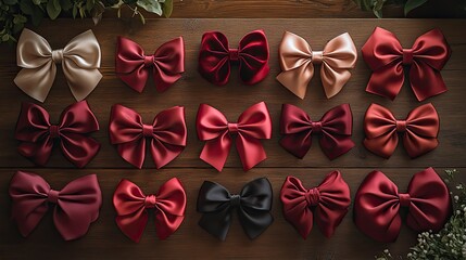 An elegant affair setting A compilation of lavish red bows showcased against a pure white canvas.