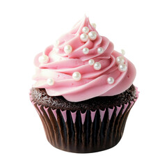 Delicious Chocolate Cupcake with Pink Frosting and Pearls Decoration