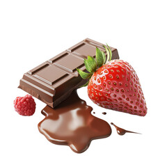 Fresh strawberry and raspberry with melting chocolate bar
