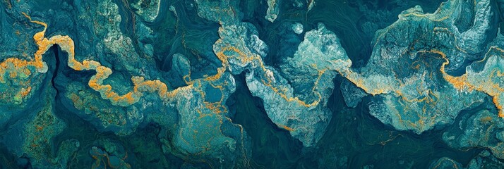Fototapeta premium Vibrant Abstract River Pattern in Turquoise and Gold Tones