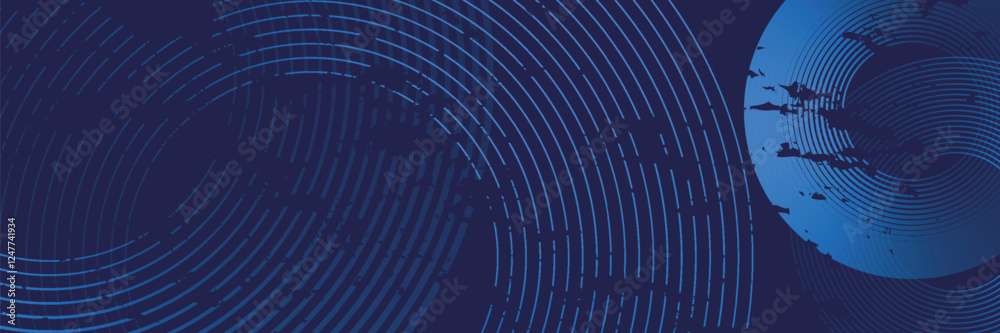 Wall mural abstract blue geometric lines glowing on dark blue background. modern shiny blue circle lines patter