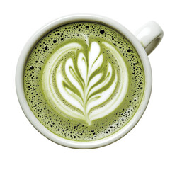 Creamy Matcha Latte with Beautiful Leaf Design in White Mug