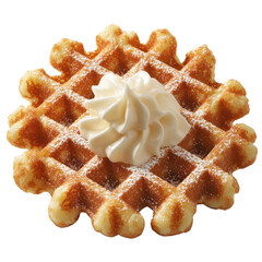 Freshly Cooked Waffle with Cream Topping on a White Background