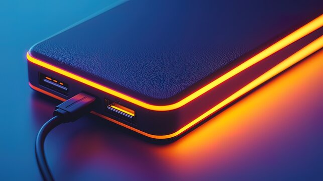 Illuminated portable charger with cable.