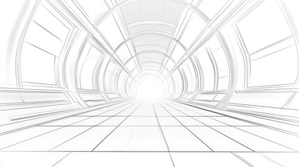 Obraz premium A simple line drawing of the interior of an infinite tunnel, with one side visible and only lines forming the shapes, against a white background