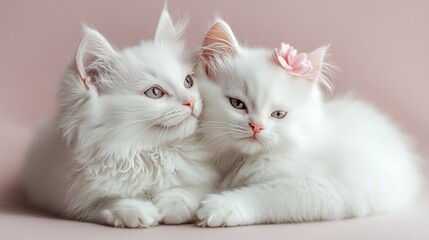 Fototapeta premium Adorable Pair of White Kittens Cuddling