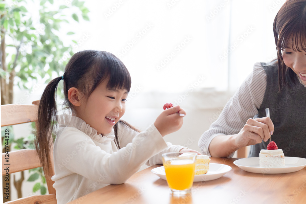 Poster ケーキを食べる親子