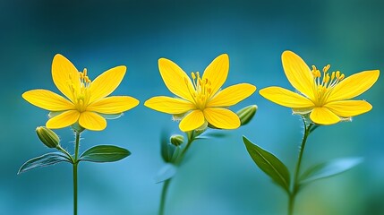 Fototapeta premium yellow flowers on blue background