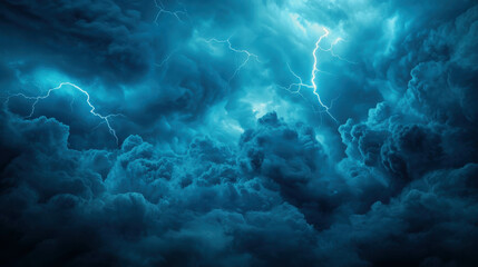 Serene View from Above of a Violent Storm with Billowing Clouds and Bright Lightning Strikes