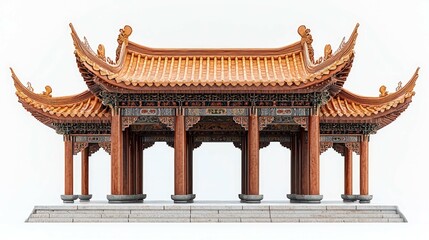 Obraz premium Majestic Chinese Wooden Pavilion: A Glimpse into Ancient Architecture and Cultural Heritage