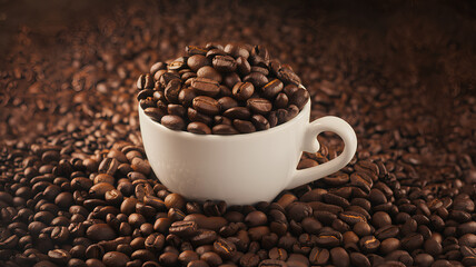 White Cup Filled with Coffee Beans