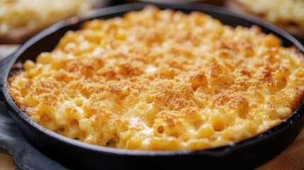 Delicious Mac and Cheese Bake with Golden Breadcrumb Topping in Cast Iron Skillet