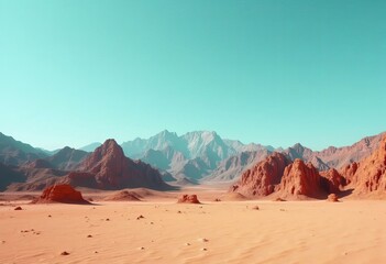 Naklejka premium Arid Landscape with Red Rock Formations and Blue Sky