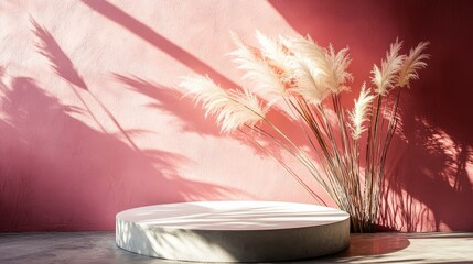 Minimalist interior design with pastel colors and dried plants