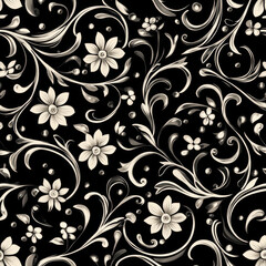 Seamless floral pattern with elegant swirls and flowers