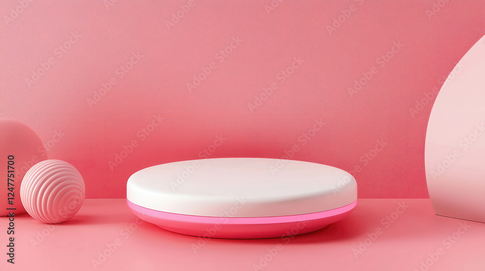Poster simple 3d rendered platform for product display on soft pink background with geometric elements