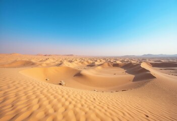 Endless expanse of sand dunes and clear blue sky in a desert landscape