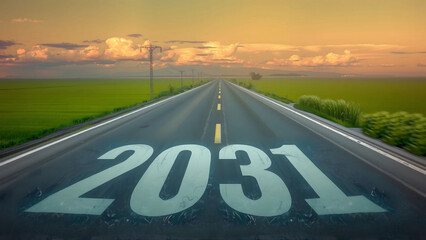 New Year 2031 road leading to the future and new hope concept - AI generated