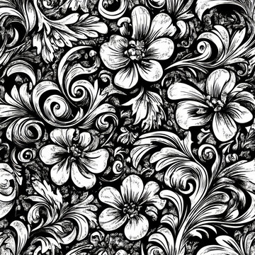 Intricate black and white floral pattern design