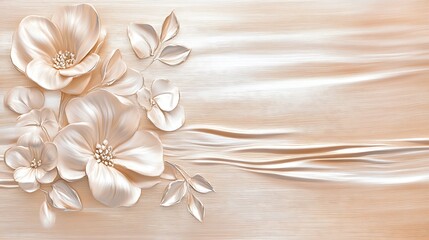 Elegant Beige Flowers On Draped Fabric Background