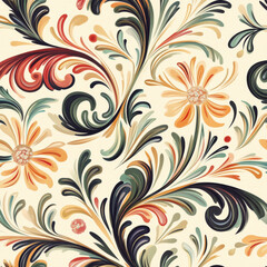 Floral pattern with swirling leaves and flowers
