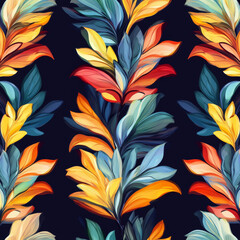 Colorful leaves pattern on dark background