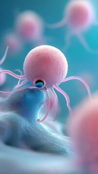 Vertical video Cancer cell and Lymphocytes, Macrophage attack of the cells