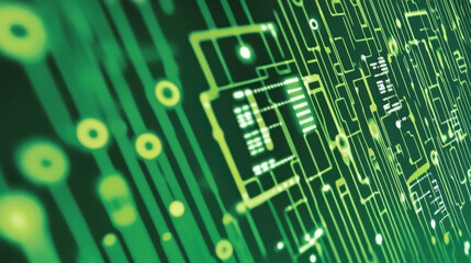 Green circuit board pattern with glowing lines