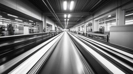 Naklejka premium Black and White Motion Blur of Industrial Warehouse Interior